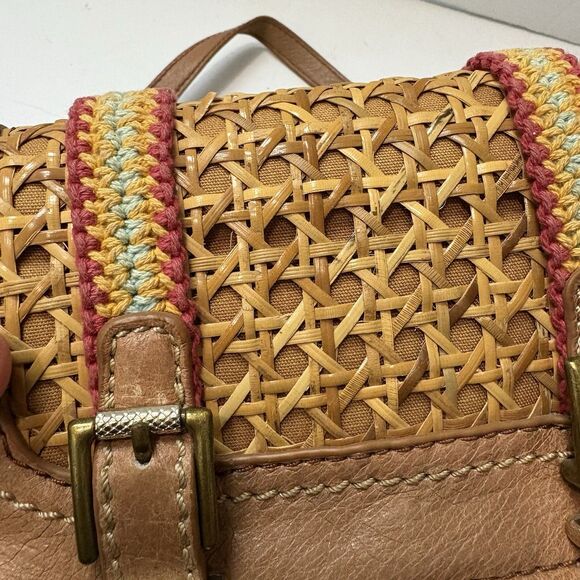 THE SAK Leather Crossbody Bag Pockets Tan Brown Adjustable Cane Ribbon Detail - Picture 10 of 11